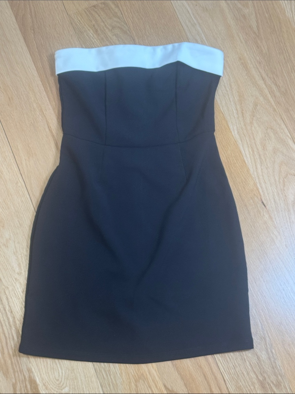 Edikted Black Strapless Dress with White Bandeau Trim